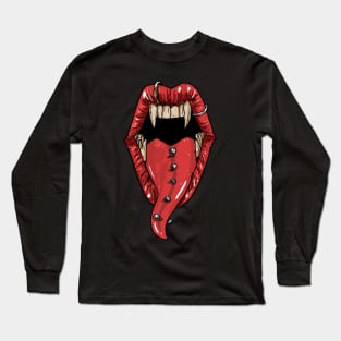 Female punk vampire mouth halloween creepy face Long Sleeve T-Shirt